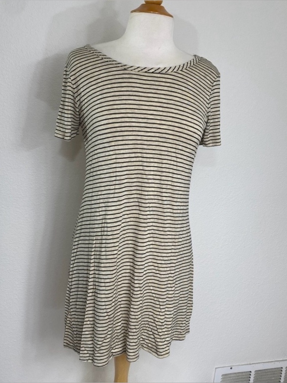 3/$25 Olivia Rae Juniors Tan Black Stripe Soft Lightweight T-Shirt Dress Size L